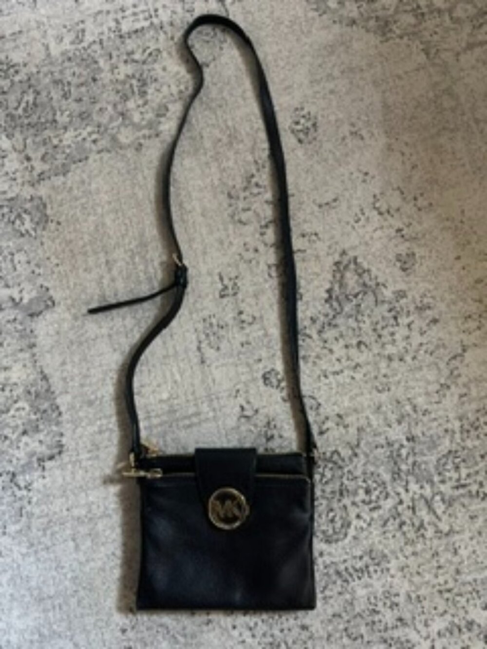 Michael Kors Black Leather Built-In Wallet Crossbody Bag